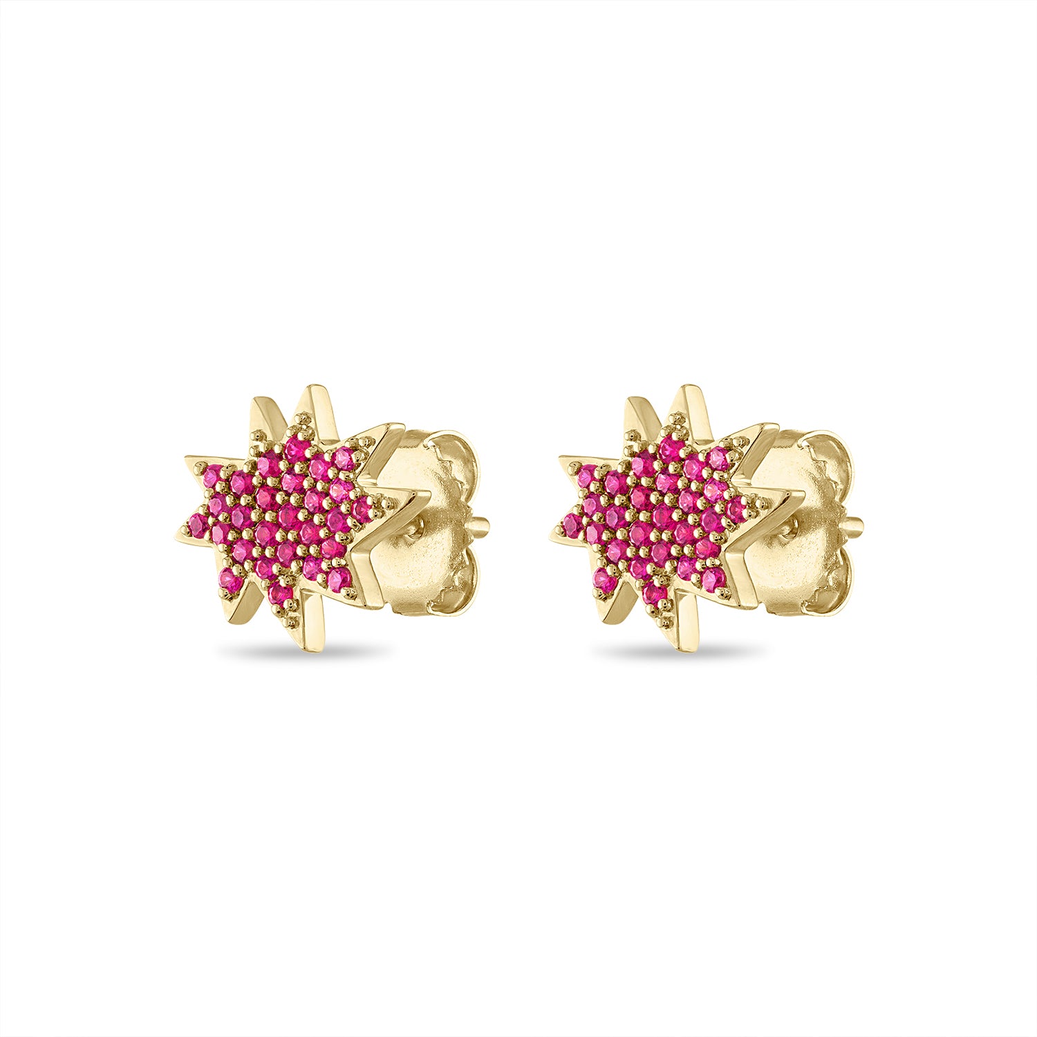 Gold Mini Stella/KAPOW! Stud Earrings with Pavé Rubies