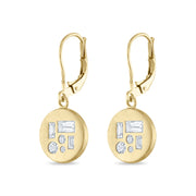 Gold Disc Earrings with Diamonds, lever backs