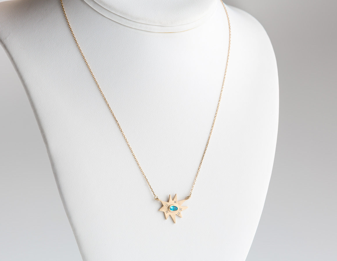 Gold Stellina/KAPOW! Necklace: Blue Topaz