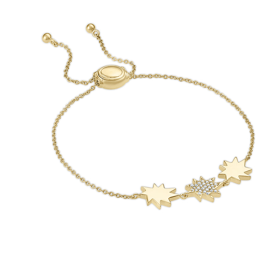 Gold Mini Stella/KAPOW! bolo bracelet: Two Gold, One Pavé Diamond Star