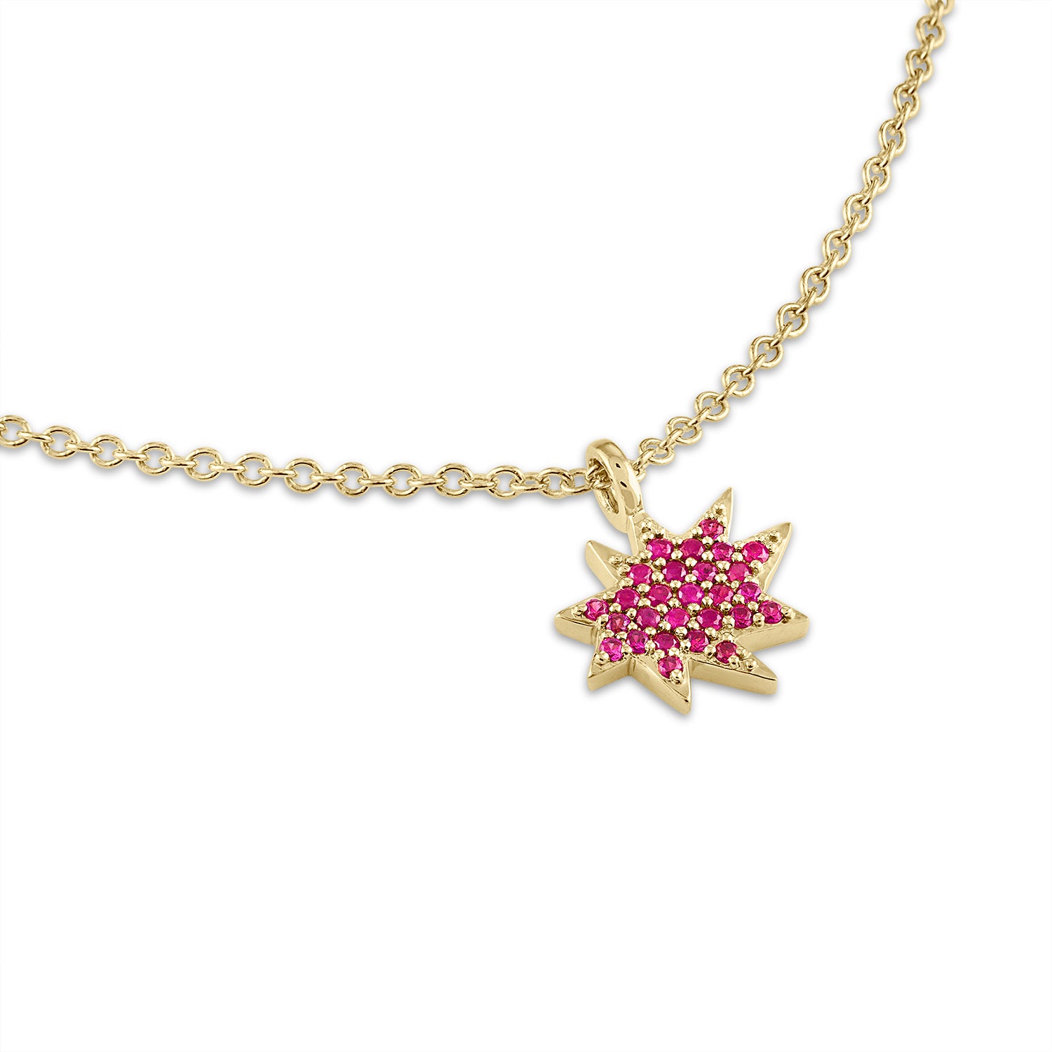 Gold Mini Stella/KAPOW! Necklace with Pavé Rubies