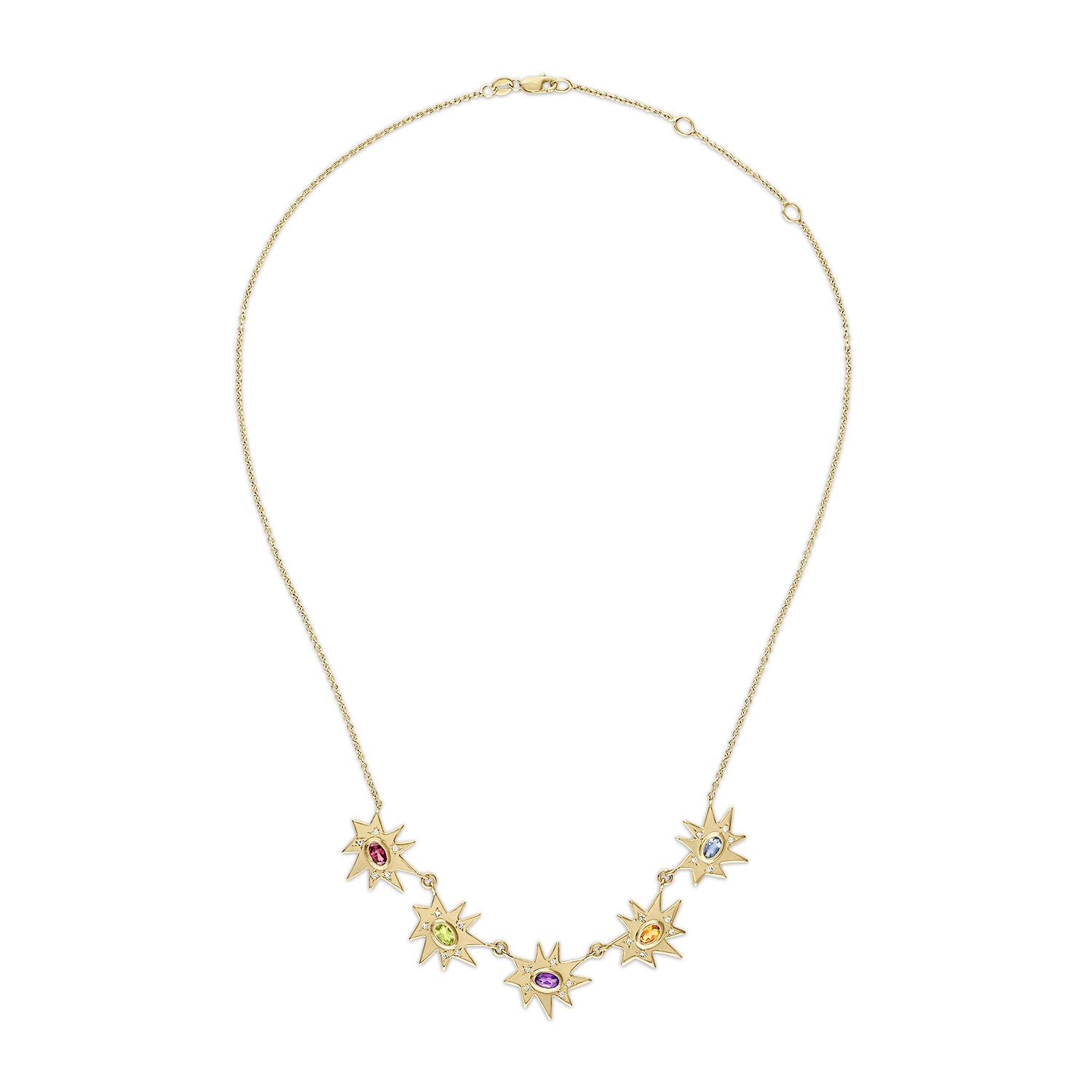 Gold Five Star Stellina/KAPOW! Necklace with Rainbow Gemstones and Diamonds