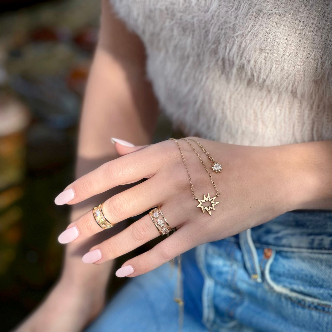 Gold Half Pavé Diamond Mini Stella/KAPOW! Band Ring
