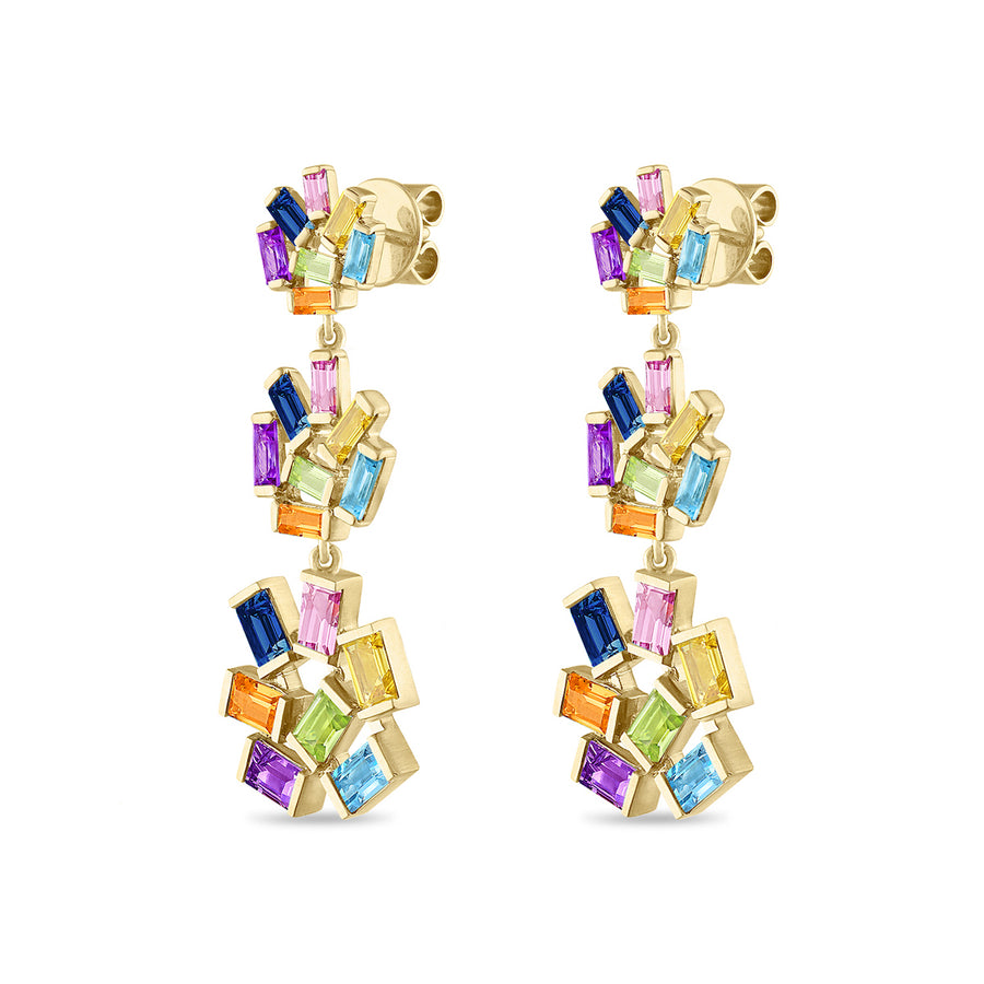 Triple Jubilation Earrings: Rainbow Gemstone