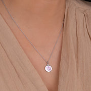 White Gold Disc Pendant with Pink Sapphire