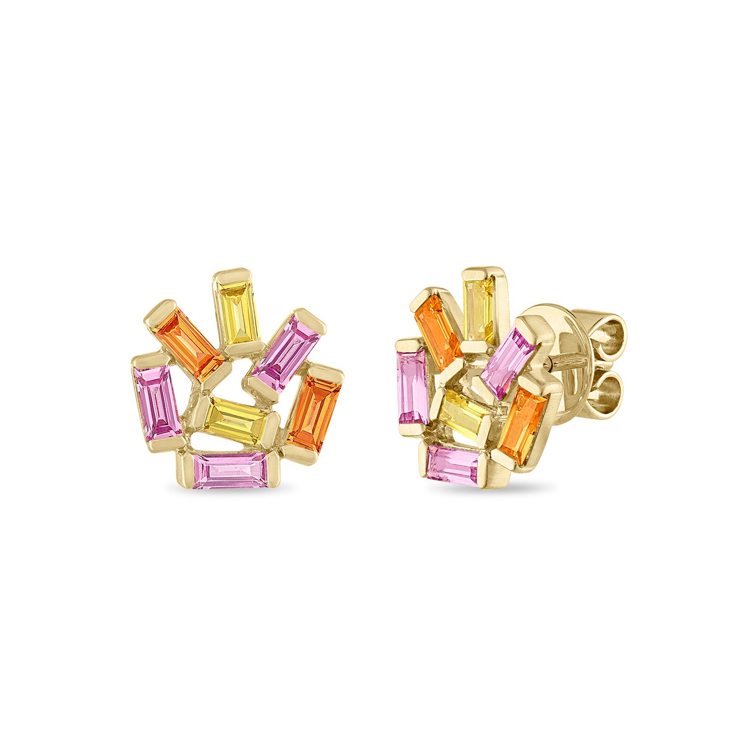 Medium Jubilation Studs: Pink, Yellow, and Orange Sapphire