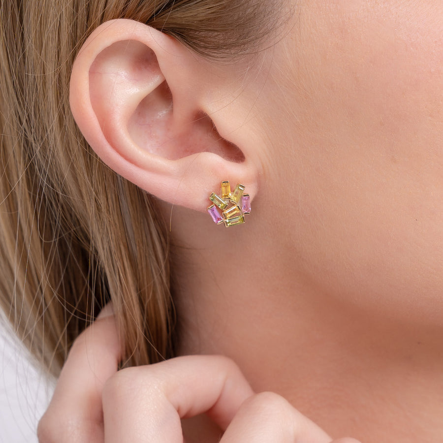 Large Jubilation Earrings: Peridot, Pink and Yellow Sapphire