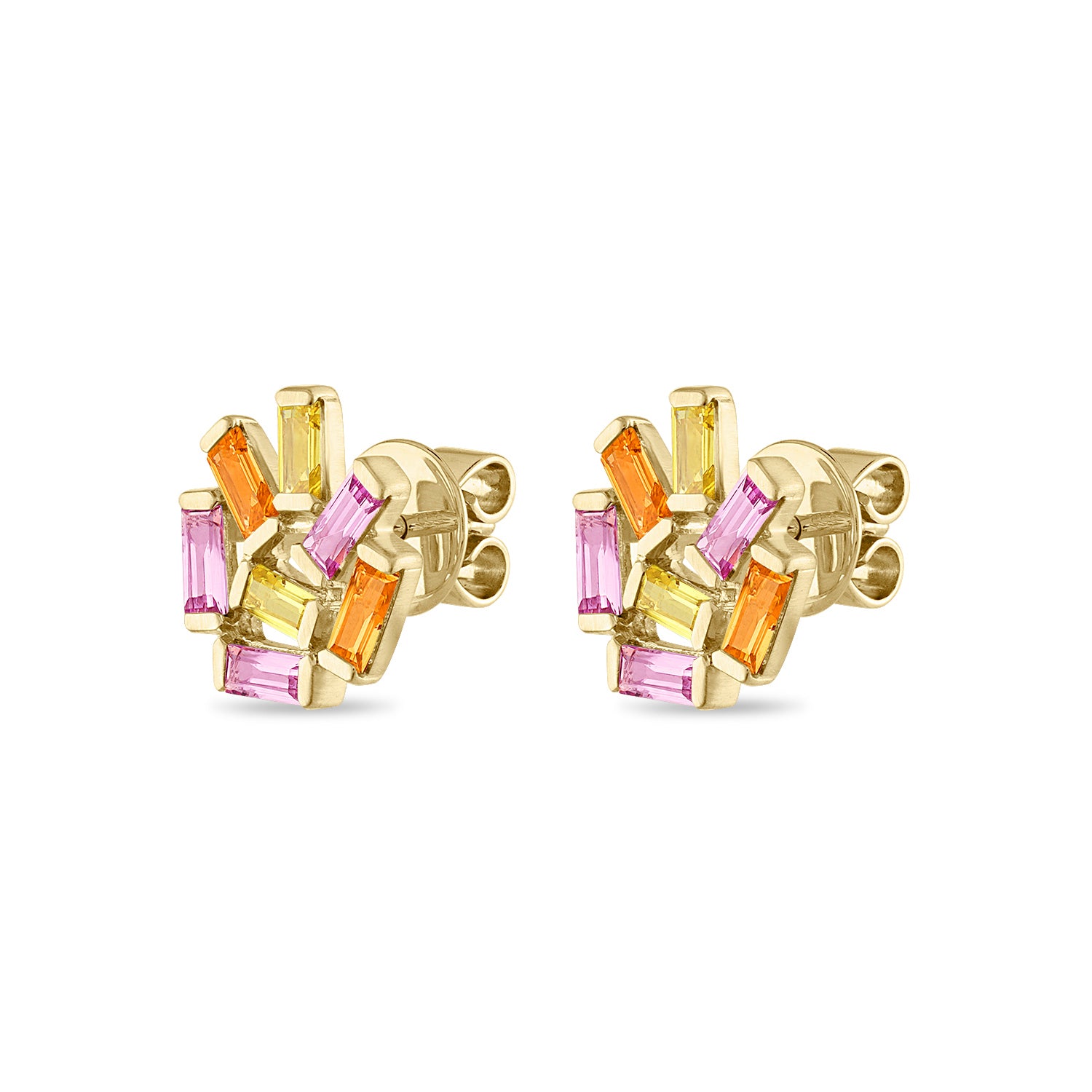 Medium Jubilation Studs: Pink, Yellow, and Orange Sapphire