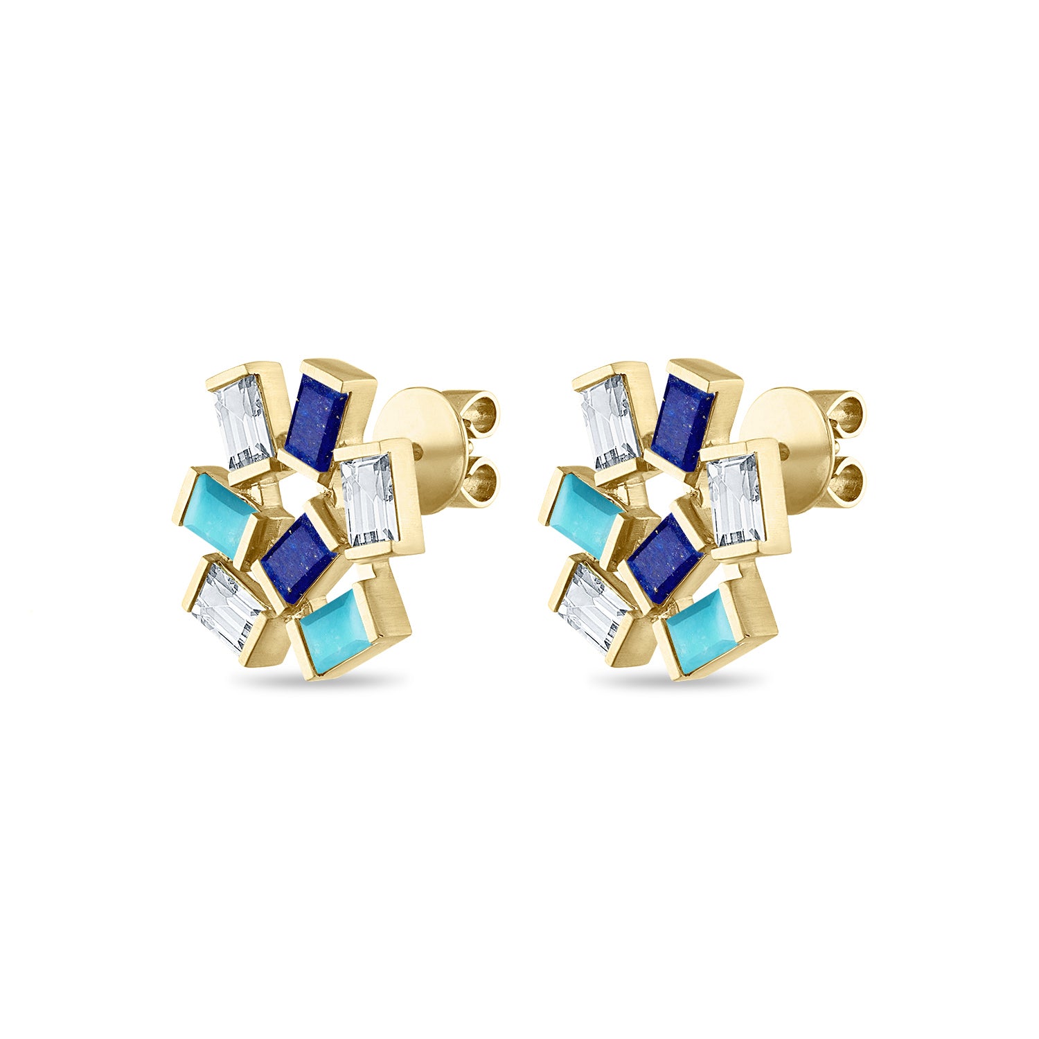 Large Jubilation Studs: Diamonds, Turquoise and Lapis