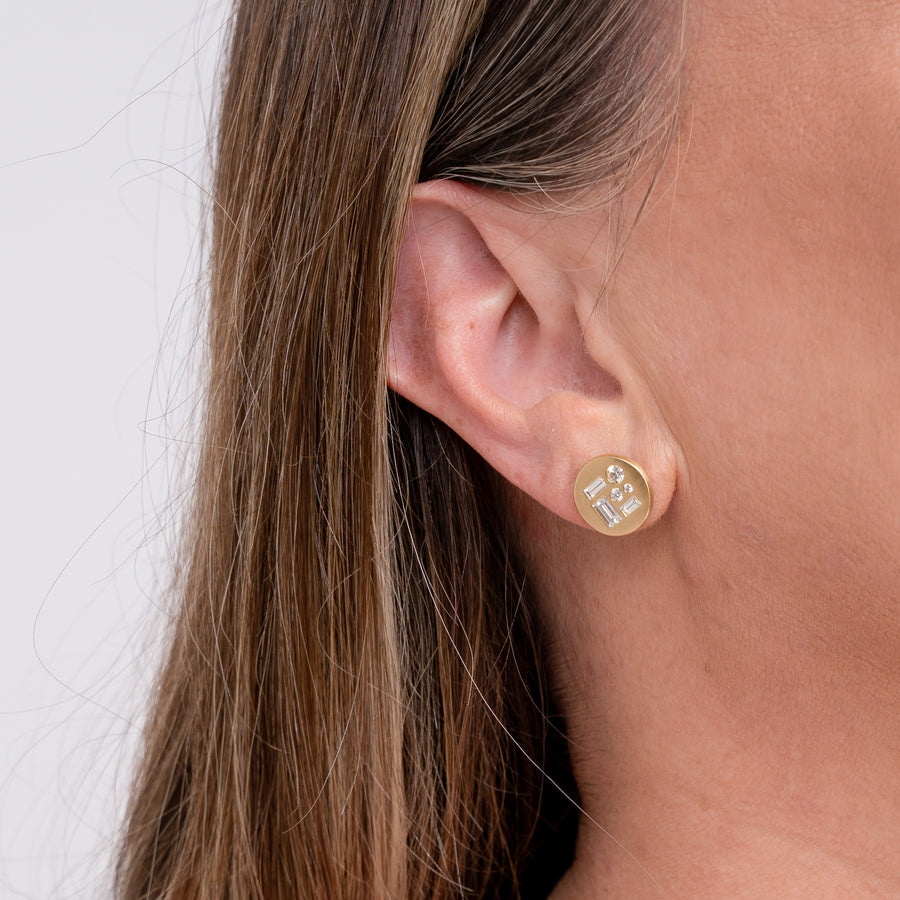 Gold Disc Earrings with Diamonds