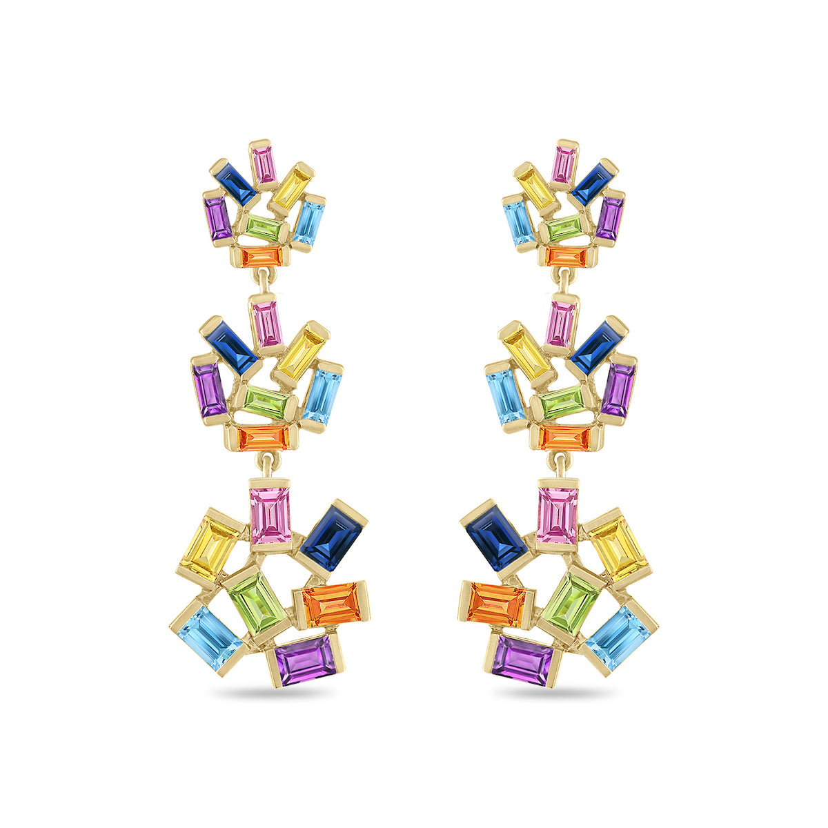 Triple Jubilation Earrings: Rainbow Gemstone